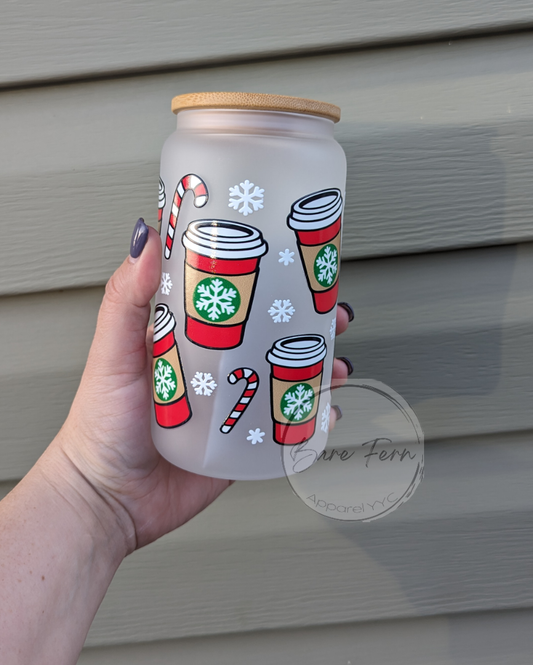 Christmas Cups | Frosted Glass Can