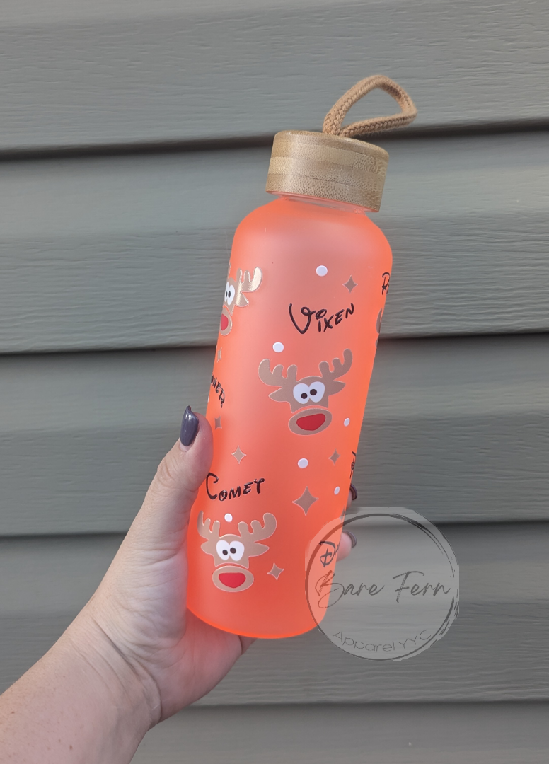 Reindeer | Red Glass Water Bottle