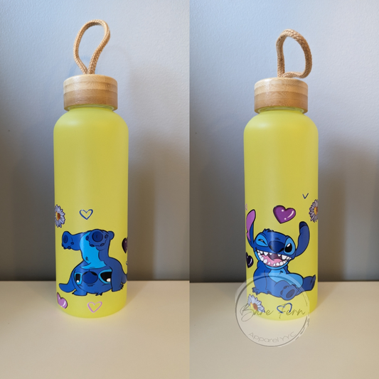 Stitch | Yellow Glass Water Bottle