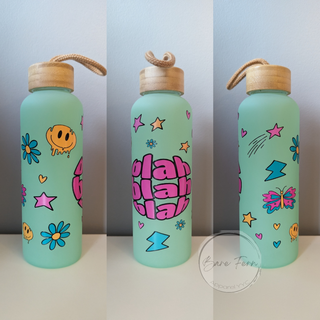 Blah Blah Blah | Green Glass Water Bottle