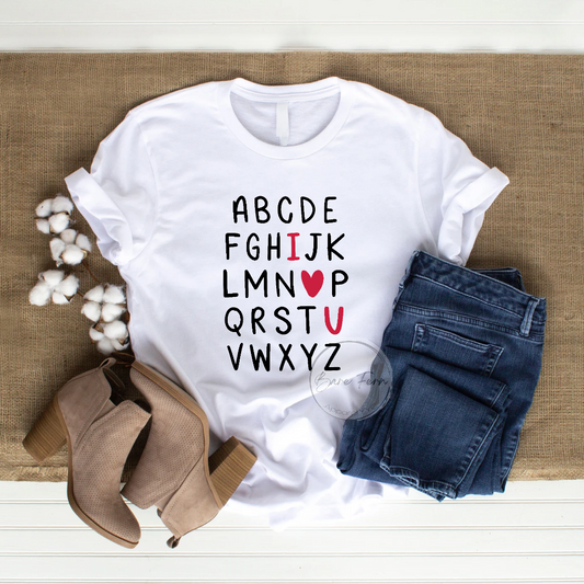 Alphabet I <3 U | Transfer Only | Please add shirt or sweater to order*