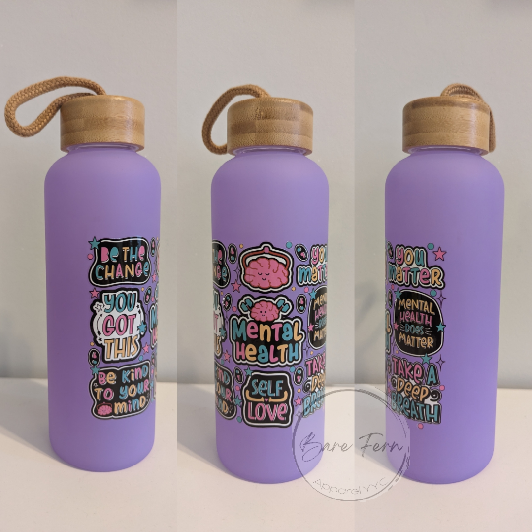 Mental Health | Purple Glass Water Bottle