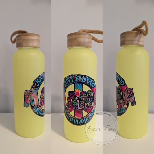 Hippie Mama | Yellow Glass Water Bottle