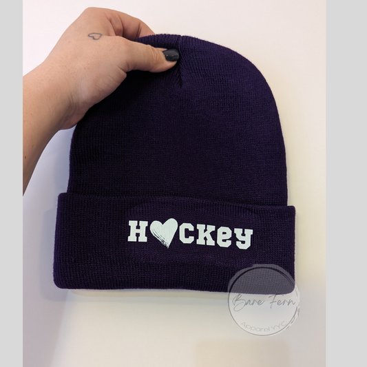 Hockey w. Heart | Purple Beanie