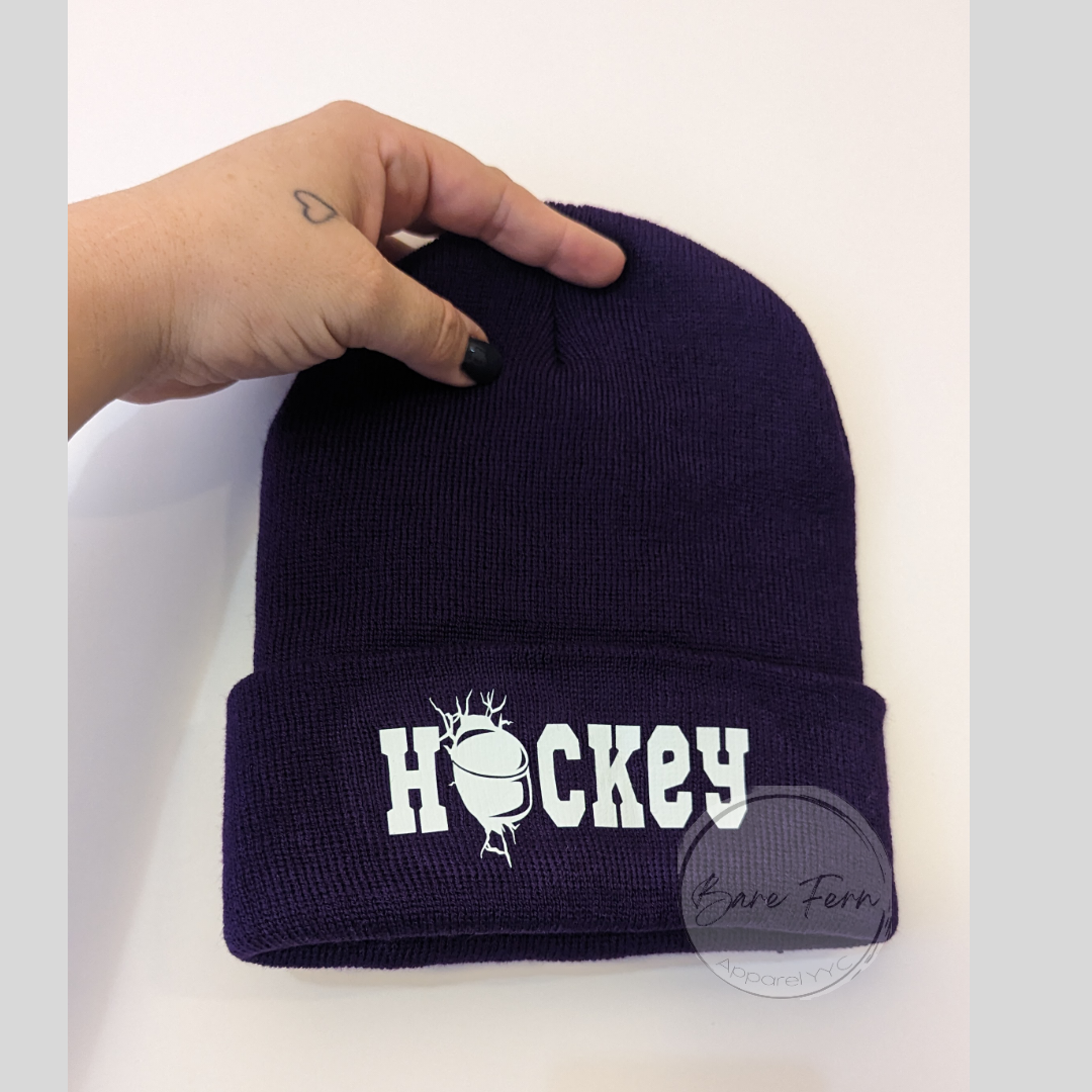 Hockey w. Puck | Purple Beanie